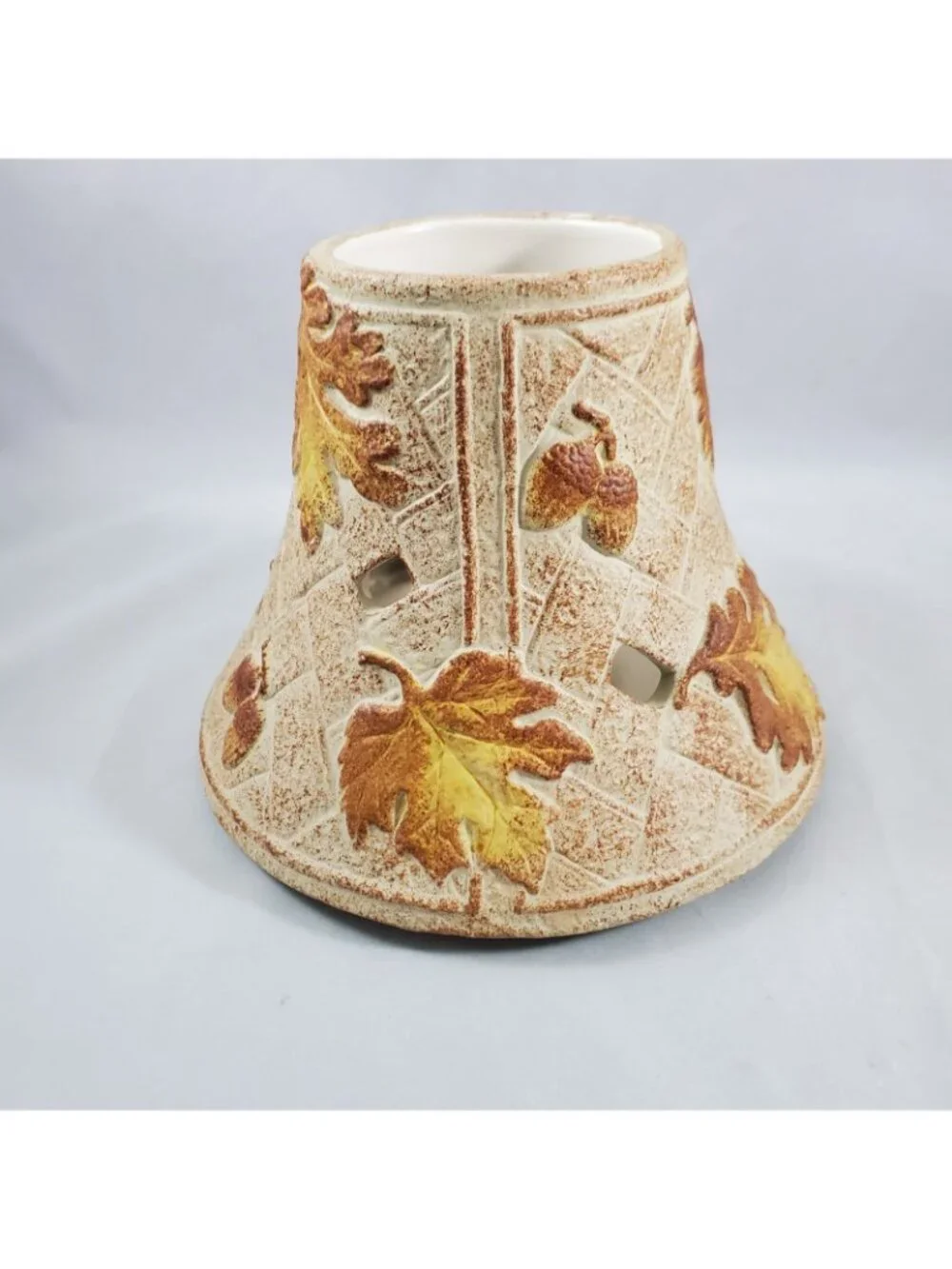 Yankee Candle Fall Autumn Acorn Leaf Cutout Lg Jar Shade Topper Plate Stoneware